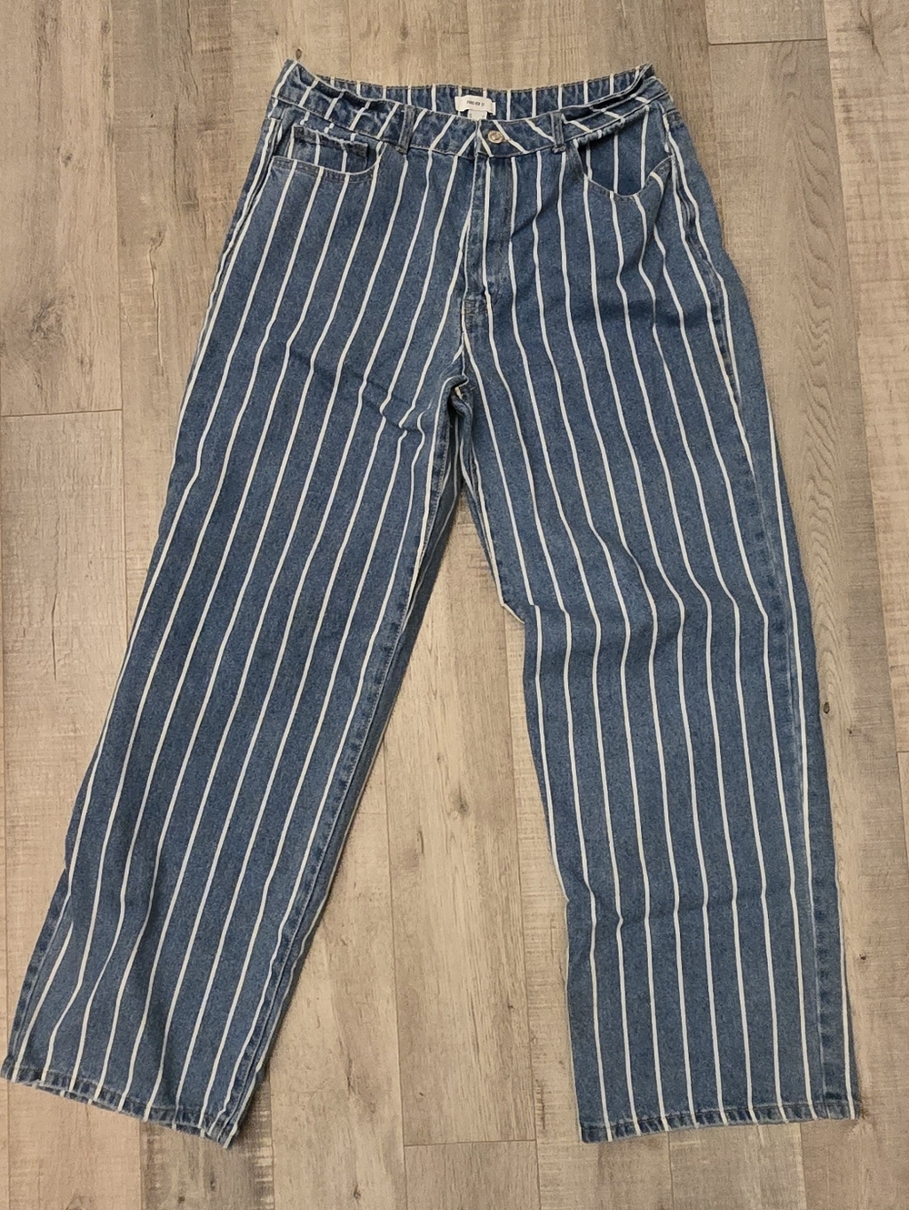 Forever 21 Striped High-Waist Denim Jeans White Stripe Women's 31 Large